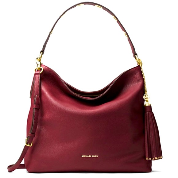 Michael Kors Brooklyn Large Leather Hobo Shoulder Bag Color: Burgundy - Picture 2 of 13